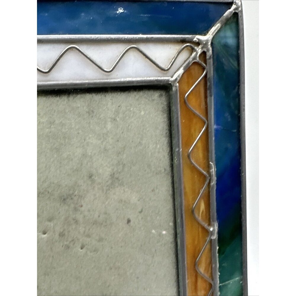 Handmade Stained Glass Picture Frame 5” By 7” Blue Brown - Picture 4 of 14